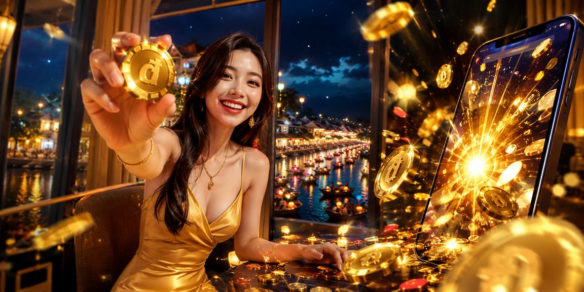 Người dùng dùng điện thoại tại lễ hội Hội An để nhận ưu đãi casino th9
